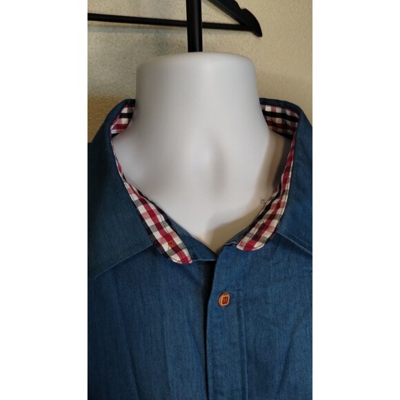 Coofandy Men's Button-up Shirt Size XL  Chambray Blue Check Contrast Cuff - Picture 4 of 10